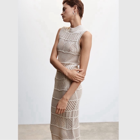 NWT Mango MNG Mock Neck Midi Knit Openwork Crochet Dress SOLD OUT ONLINE - Picture 10 of 16